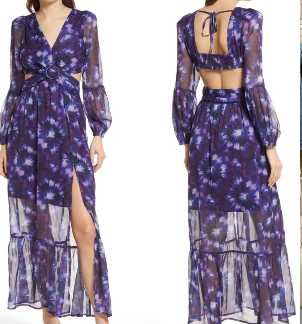 Rahi Leila Long Sleeve Cross Front Cutout Purple Tye-Dye Print Size Xl Nwot's